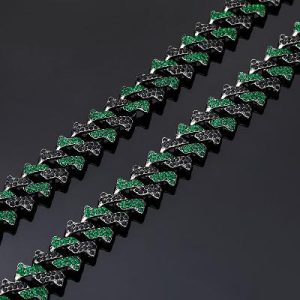14mm Emerald & Black Iced Cuban Spiked Chain in Black Gold