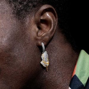 Iced Praying Hands Holding Cross Dangle Earrings