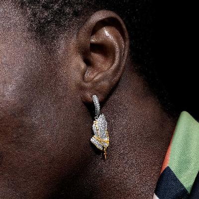 Iced Praying Hands Holding Cross Dangle Earrings