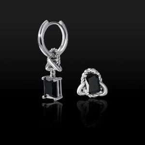 Asymmetric Celtic Knot Black Stone Earrings