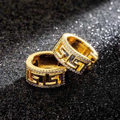 Iced Greek Key Hoop Earrings