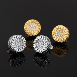 Iced Lightning Round Stud Earrings