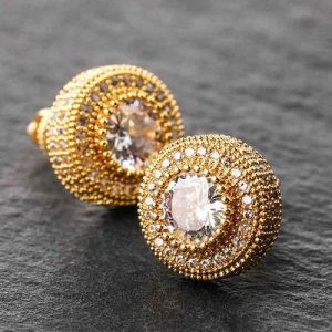 Iced Three Rows Halo Stud Earring
