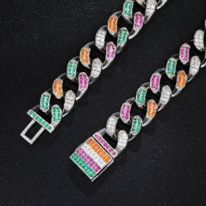 12mm Iced Handset Multi-Color Miami Cuban Chain