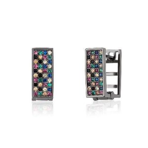 Square Multicolor Stone Hoop Earrings