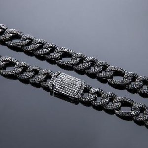 13mm Iced Figaro Chain in Black Gold