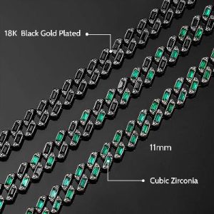 11mm Emerald & Black Baguette Cut Cuban Chain in Black Gold