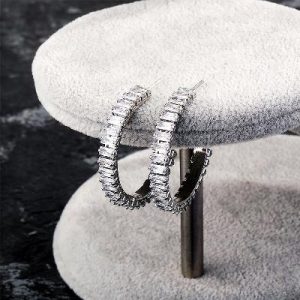 Classic 6mm Baguette Cut Large Hoop Earrings