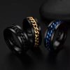 Rotating Titanium Steel Cuban Chain Fidget Ring in Black Gold