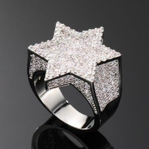 Iced Star of David Ring in White Gold