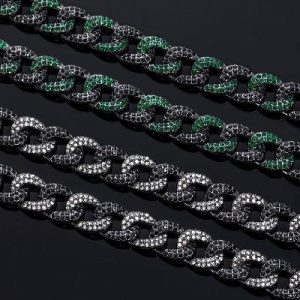 12mm Iced Curb Chain in Black Gold-White&Black/Emerald&Black