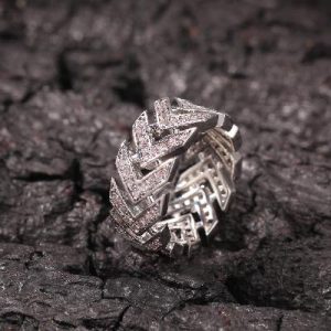 9mm Iced Loop Arrow Band in White Gold