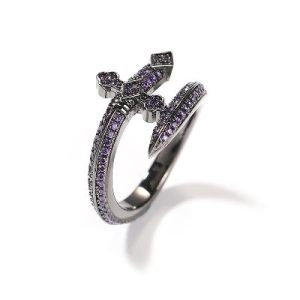 Iced Purple Sword Ring in Black Gold