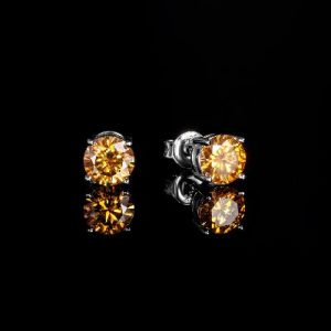 1Ct Moissanite Round Dark Champagne Stud Earrings in S925 Silver