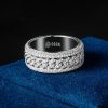 Micro Paved Moissanite Rotatable Cuban Link Ring in S925 Silver