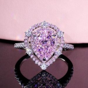Pink Diamonds Pear Cut Halo Engagement Ring in S925 Silver