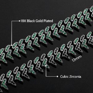 Iced 13mm Emerald Rivet Spike Thorns Cuban Bracelet