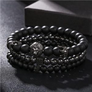 3pcs Iced Crown Lion Head Bracelet Set