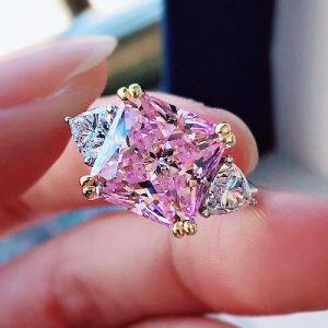 5ct Cushion Cut Pink Stone Ring