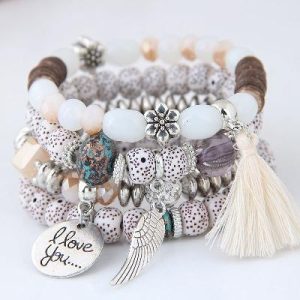 I Love You' Angel Wing Handmade Beaded Bracelet Set