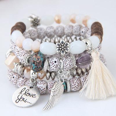 I Love You' Angel Wing Handmade Beaded Bracelet Set