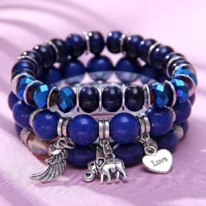Elephant Feather Charm Handmade Beaded Bracelet Set
