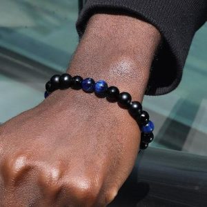 Tiger Eye Stone Black Onyx Pearl Stretch Bracelet