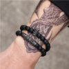2pcs Iced Crown Black Matte Agate Beaded Elastic Bracelets