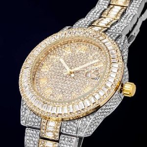 Iced Two Tone Baguette Cut Roman Numerals Men's Watch