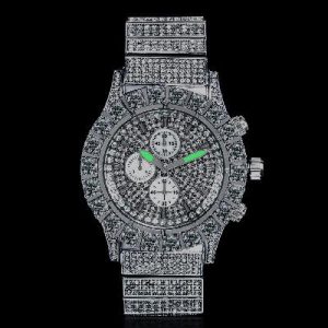 Iced Round Cut Luminous Men's Watch in White Gold