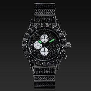 Iced Round Cut Luminous Men's Watch in Black Gold