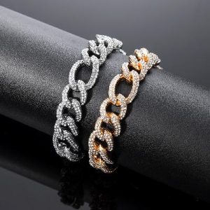 13mm Iced Figaro Bracelet in White Gold