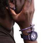 Iced Purple Sword Bangle Bracelet in Black Gold