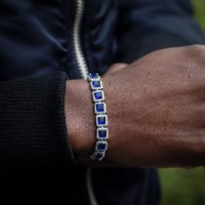 10mm Sapphire Clustered Tennis Bracelet in White Gold