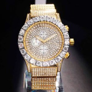 Iced Round Cut White Dial Luminous Men's Watch