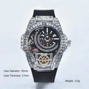 Baguette Cut Men's Watch with Black Silicone Strap