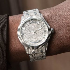 43mm Iced Baguette Cut Men's Watch in White Gold