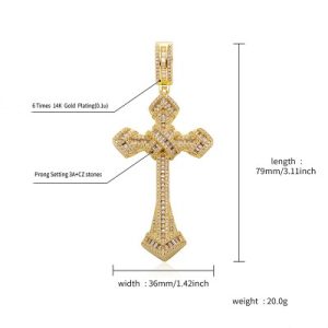 Iced Baguette Cut Cross Pendant in Gold