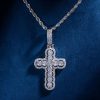 Iced Hollow Round Cut Cross Pendant in White Gold