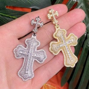 Iced Princess Cut Double Cross Pendant