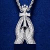 Iced Praying Hands with Cross Pendant