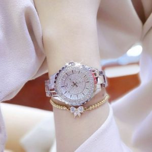 Women 32mm Full Iced Round Case Quartz Watch