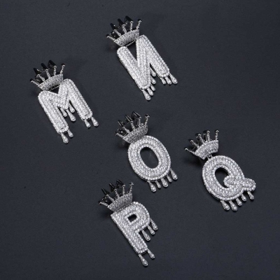 Iced Drip Letters Pendant in White Gold