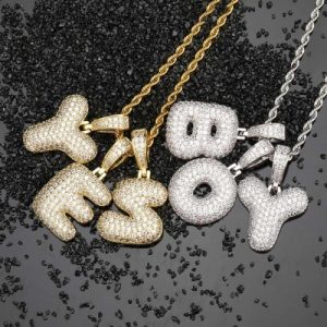 Iced 26 Bubble Letters Pendant In Gold