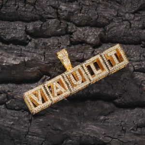 Custom Baby Block Hollow Letters Pendant in Gold