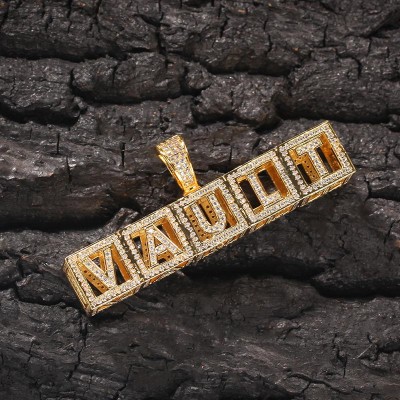 Custom Baby Block Hollow Letters Pendant in Gold