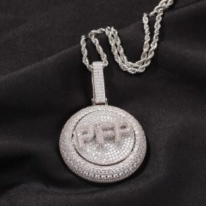 Custom Iced Rotating Letter Pendant in White Gold