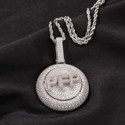 Custom Iced Rotating Letter Pendant in White Gold