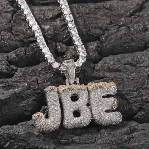 Iced Custom Christmas Letter Pendant in White Gold