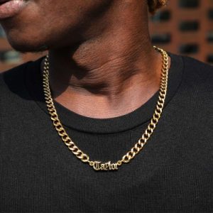 Custom Old English Name Necklace with 8mm Stainless Steel Cuban Chain